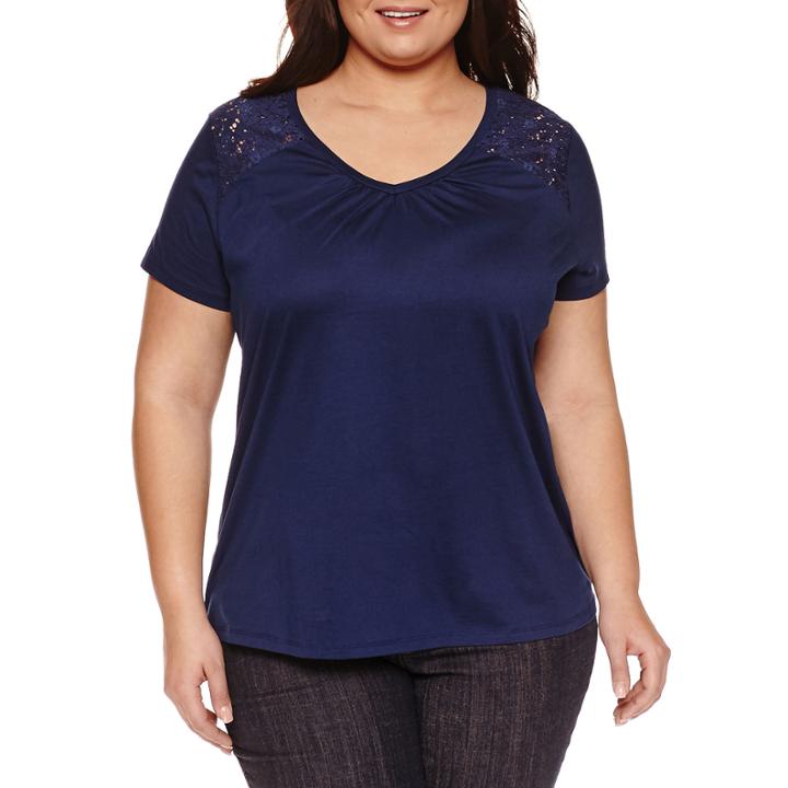 St. John's Bay Short Sleeve V Neck T-shirt-plus