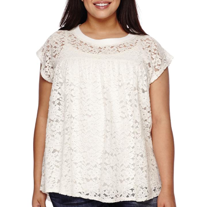 Boutique+ Short-sleeve Lace Top - Plus