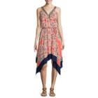 A.n.a Sleeveless Print Asymmetric-hem Dress With Beaded Neck