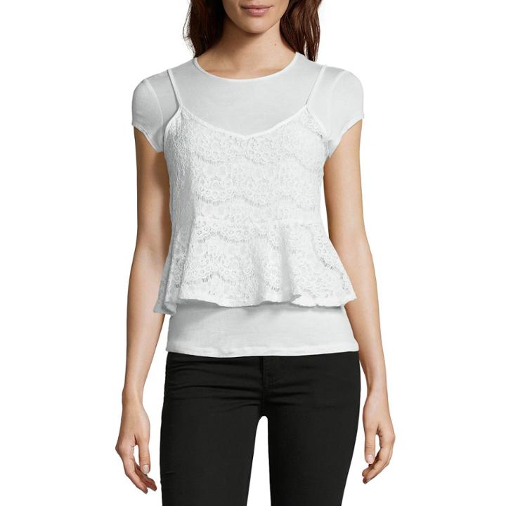 By & By Short Sleeve Lace Over Tee Top-juniors