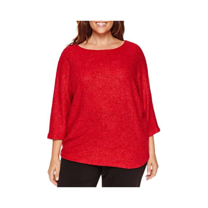 Worthington Crew Neck Hachi Shine Pullover Sweater - Plus