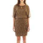 J. Taylor 3/4-sleeve Keyhole-neck Crinkle Mesh Dress