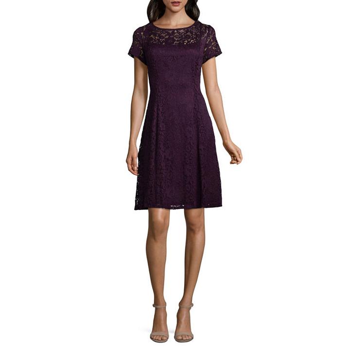 Ronni Nicole Short Sleeve Floral A-line Dress-petite