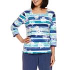 Alfred Dunner Adirondack Trail 3/4 Sleeve Square Neck T-shirt