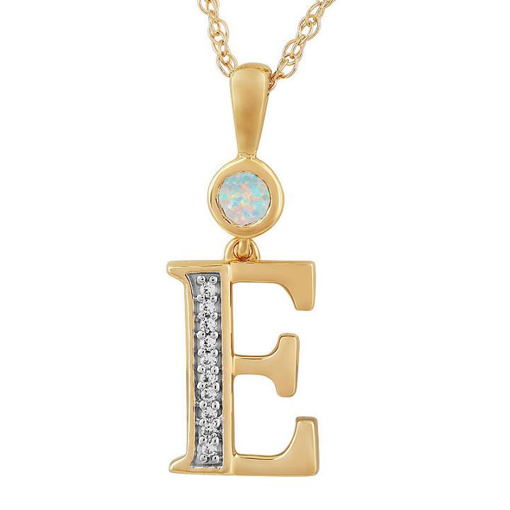 E Womens Lab Created White Opal 14k Gold Over Silver Pendant Necklace