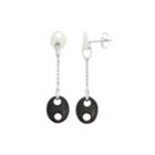 Genuine Onyx & White Agate Sterling Silver Drop Earrings