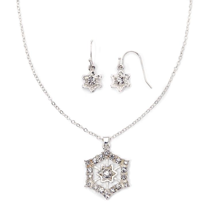 Liz Claiborne Snowflake Pendant Necklace And Earring Set