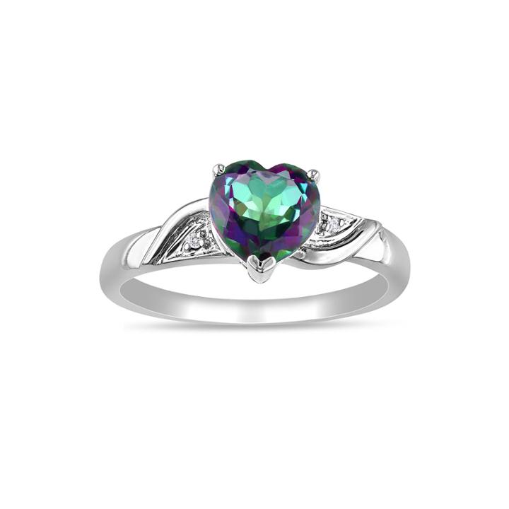 Heart-shaped Genuine Green Topaz And Diamond-accent 10k White Gold Heart Ring