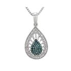 1/4 Ct. T.w. White And Color-enhanced Blue Diamond Sterling Silver Teardrop Pendant Necklace