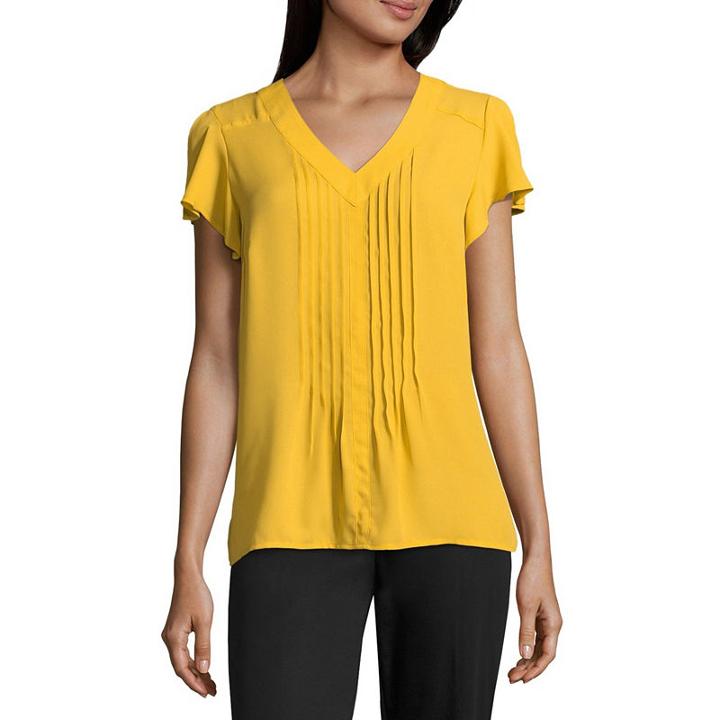 Liz Claiborne Pintuck Ruffle Front Blouse