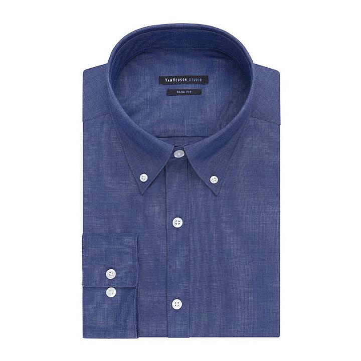 Van Heusen Indigo Blue Chambray Dress Shirt - Slim Fit
