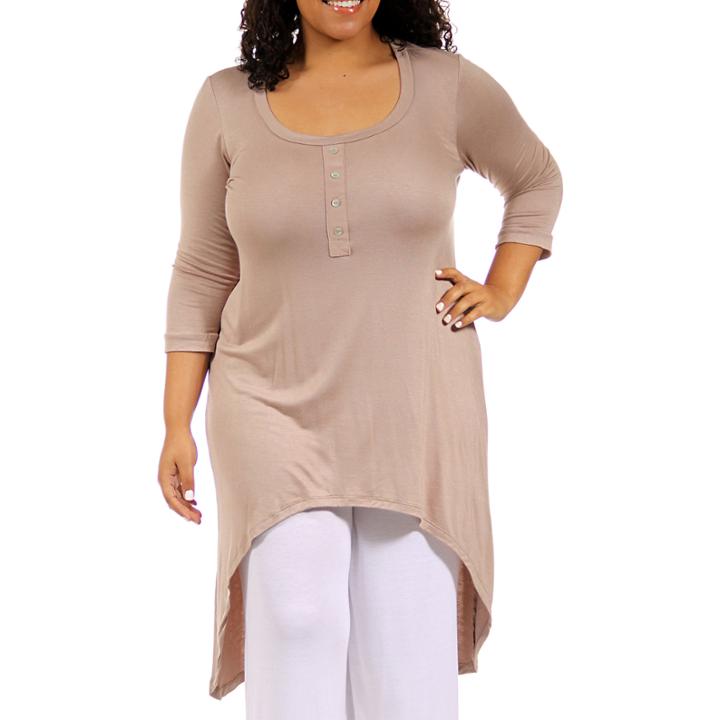 24/7 Comfort Apparel 3/4 Sleeve Extra Long Tunic Top Plus