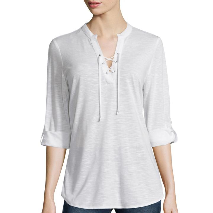 Almost Famous 3/4-sleeve Lace-up Knit Shirt - Juniors