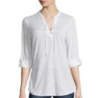 Almost Famous 3/4-sleeve Lace-up Knit Shirt - Juniors