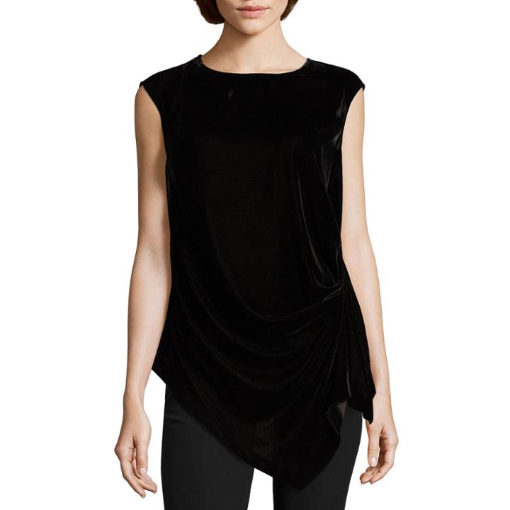 Worthington Sleeveless Crew Neck Velvet Blouse