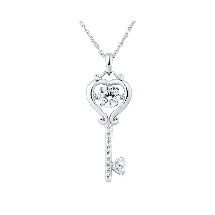 Cubic Zirconia Sterling Silver Dancing Key Pendant Necklace