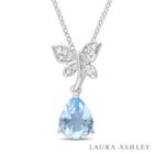 Laura Ashley Womens Blue Blue Topaz Sterling Silver Pendant Necklace