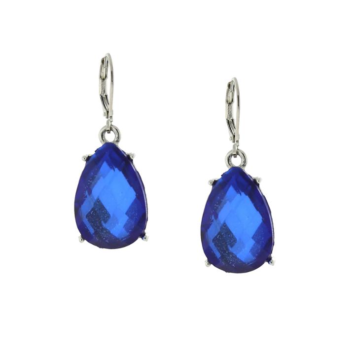 1928 Jewelry Silver-tone Blue Faceted Teardrop Earrings