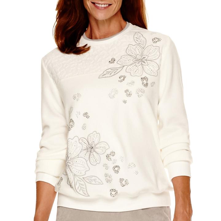 Alfred Dunner Alpine Lodge Long-sleeve Embroidered Fleece Top