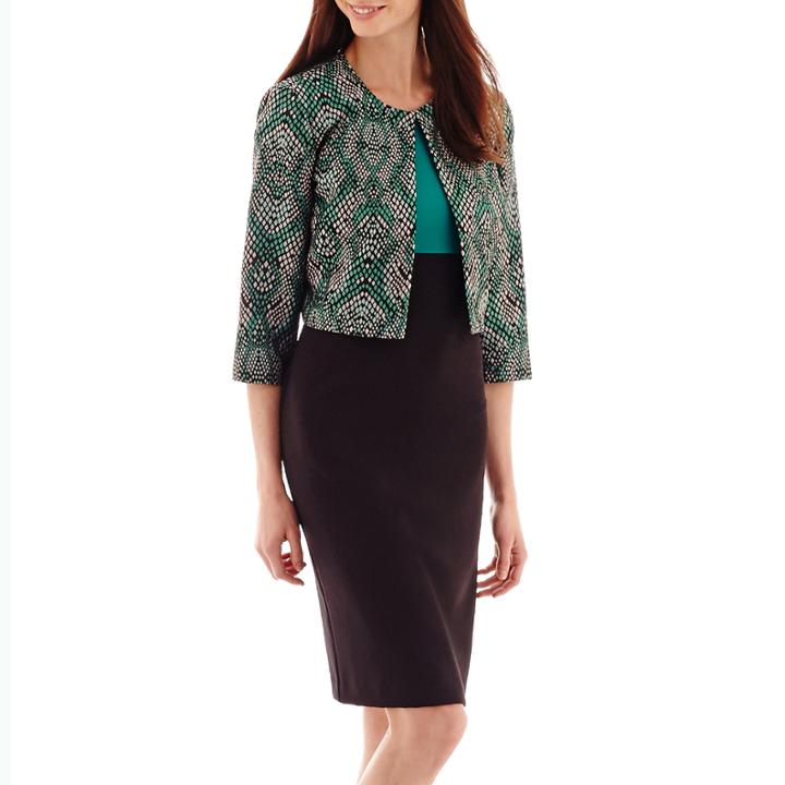Danny & Nicole 3/4-sleeve Peacock Print Jacket Dress
