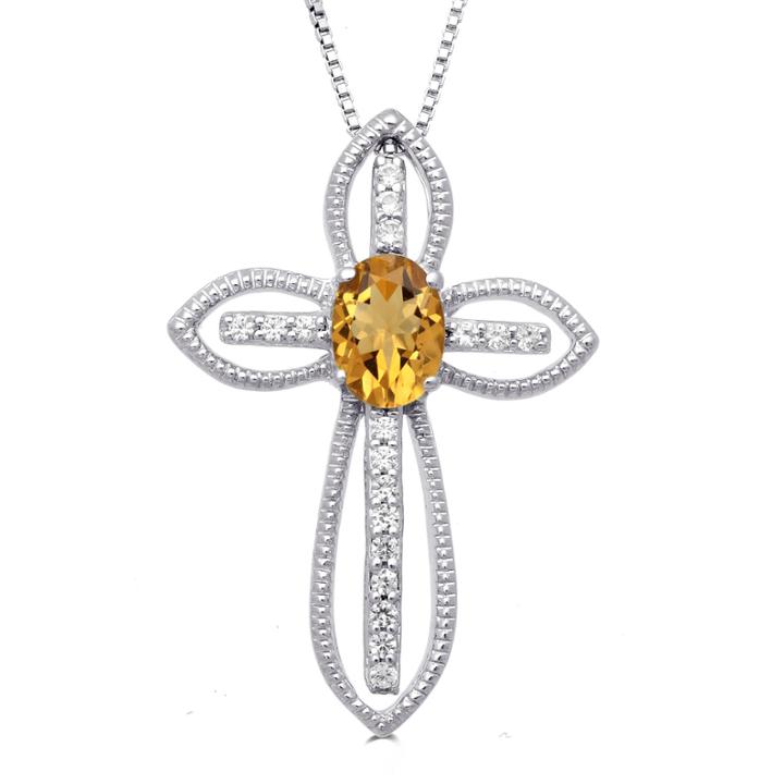 Womens Orange Citrine Sterling Silver Pendant Necklace