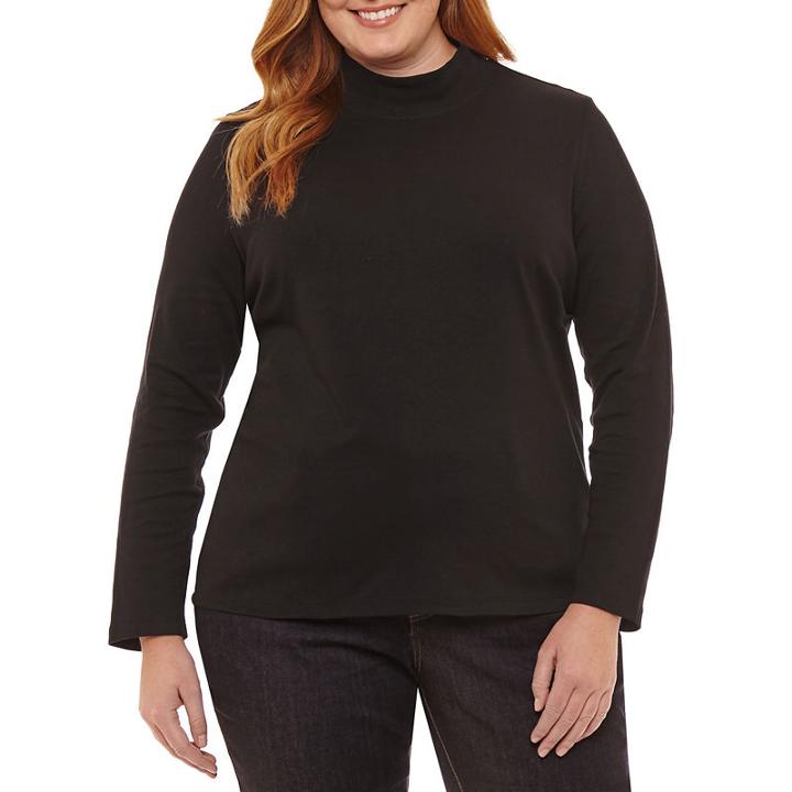 St. John's Bay Long Sleeve Mock Neck Tee - Plus