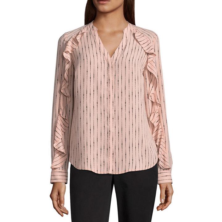 Worthington Yoke Neck Ruffle Sleeve Top
