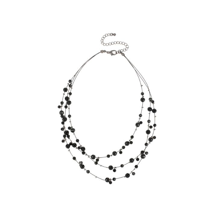 Mixit&trade; Black Bead 3-row Layered-look Illusion Necklace