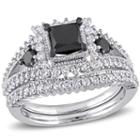 Midnight Black Diamond 2 Ct T.w. Color-enhanced Black & White Diamond 10k White Gold Bridal Set