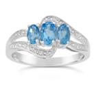 Womens Blue Topaz Sterling Silver 3-stone Ring