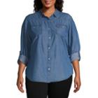 Boutique + Chambray Button-down Shirt - Plus