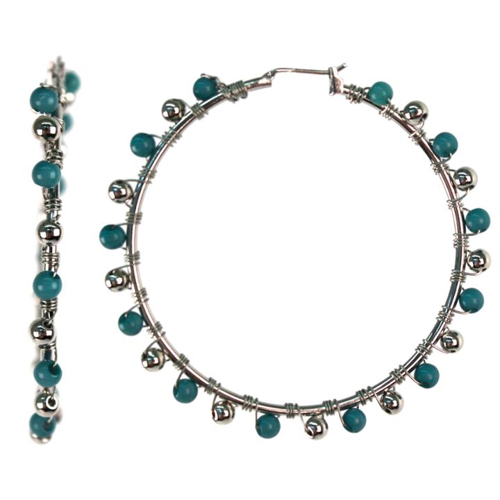 Aris By Treska Blue Large Wrapped Silver-tone Hoop Earrings