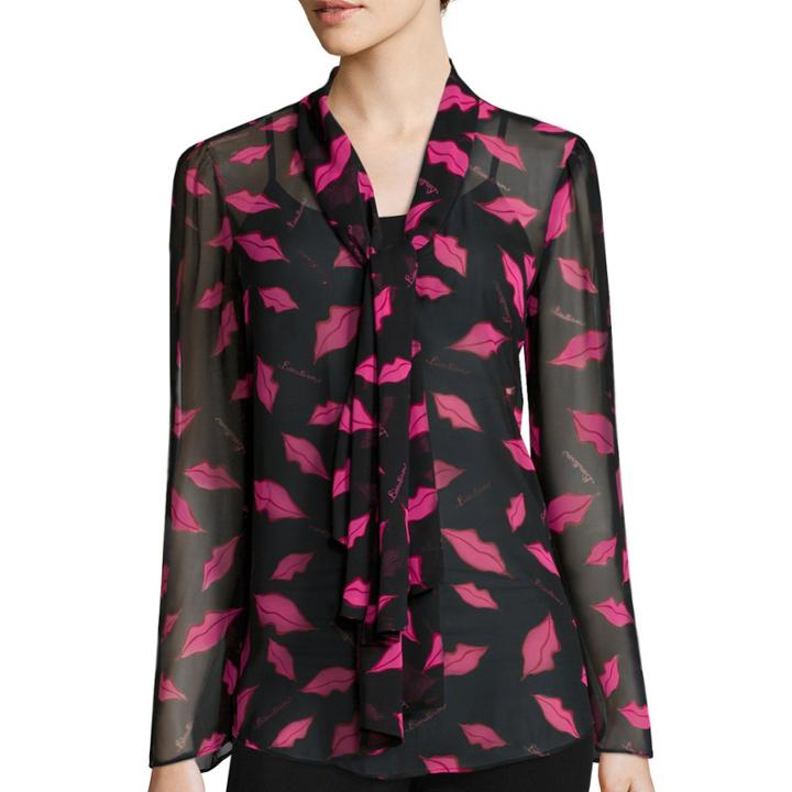 Bisou Bisou Long-sleeve Tie Neck Top
