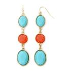 Liz Claiborne Aqua And Coral Gold-tone Linear Earrings