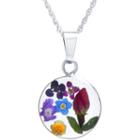 Everlasting Flower Womens Sterling Silver Round Pendant Necklace