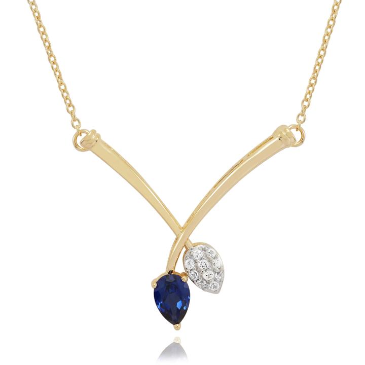 Lab Created Blue & White Sapphire In 14k Gold Over Silver Necklace 1