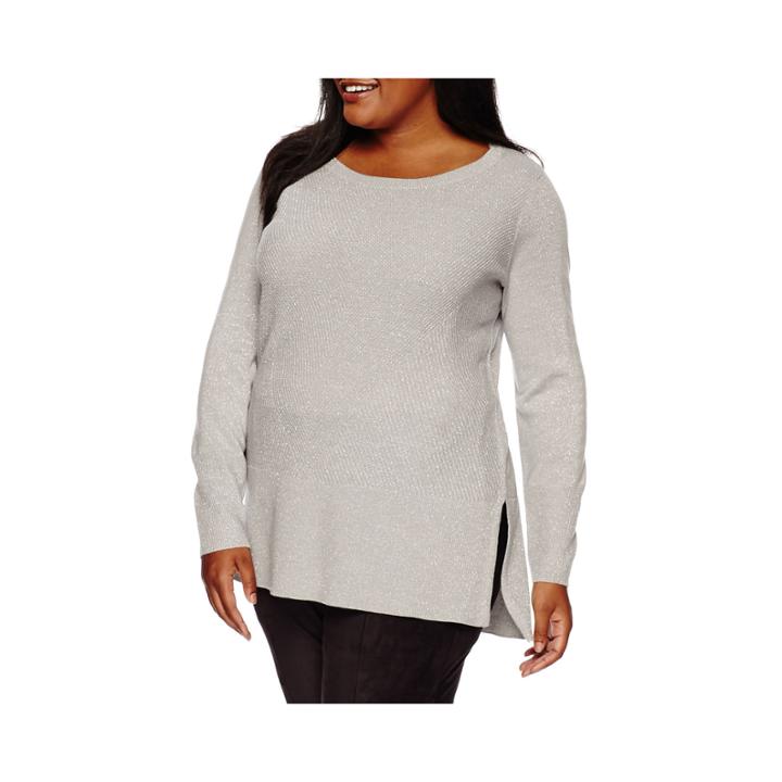 Worthington Long-sleeve Stitched-hem Pullover Sweater - Plus