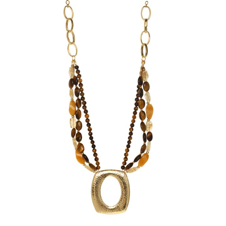 Rox By Alexa Tigers Eye & Yellow Jade Medallion Pendant Necklace