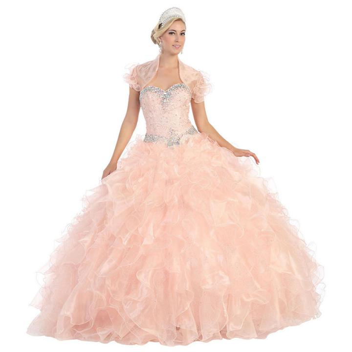 Strapless Ruffled Layered Quinceanera Ball Gown With Bolero Jacket - Juniors