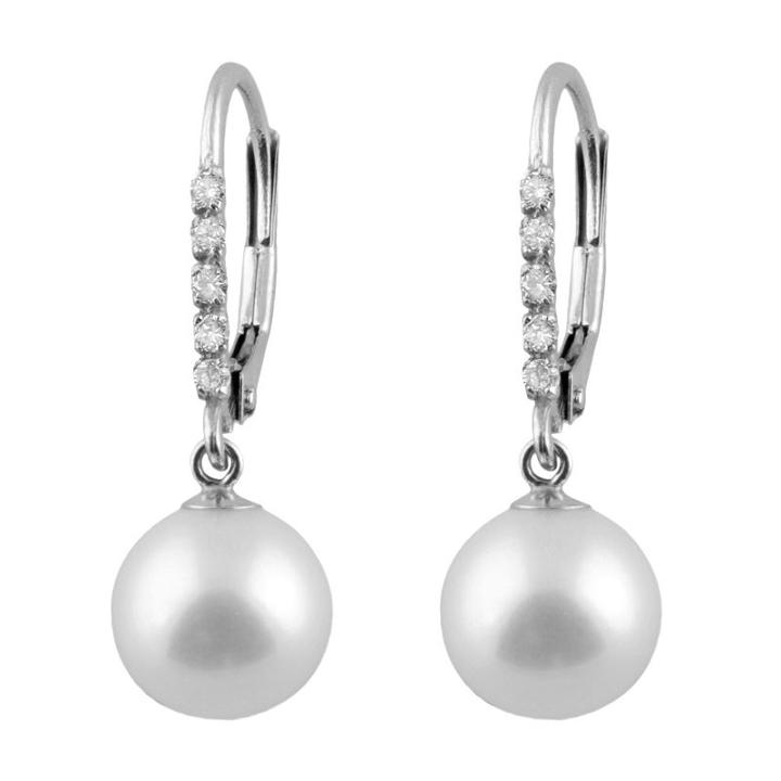 Splendid Pearls Diamond Accent White Pearl 14k Gold Drop Earrings
