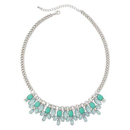 Mixit Silver-tone Mint Marquise Statement Necklace