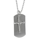 Mens Stainless Steel Cable Cross & Dog Tag Pendant Necklace