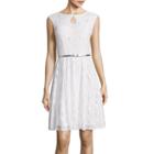 London Style Collection Cap-sleeve Belted Fit-and-flare Dress