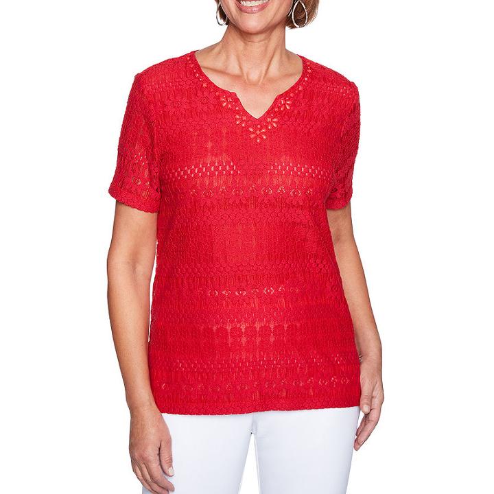 Alfred Dunner Americas Cup Short Sleeve Split Crew Neck T-shirt-womens