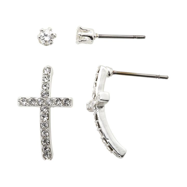The Skinny Crystal Cross And Stud Earring Set