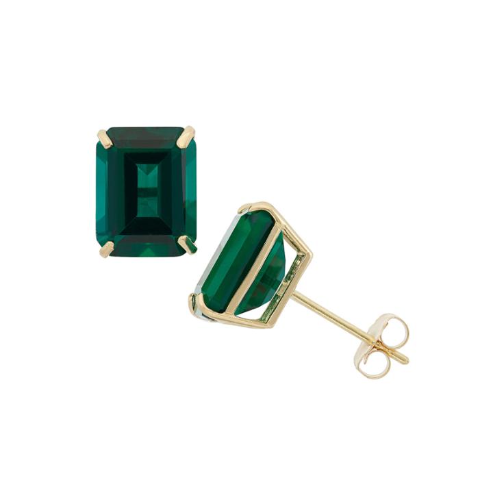 Emerald Green Emerald 10k Gold Stud Earrings