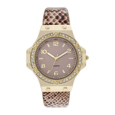 Womens Faux Leather Stone Accent Watch