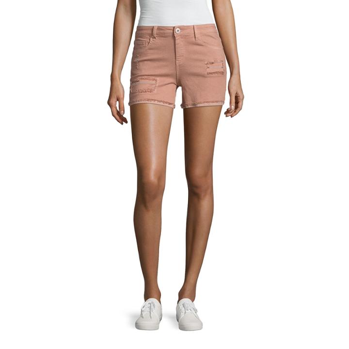 Vanilla Star 4 Blush Destructed Midi Shorts-juniors