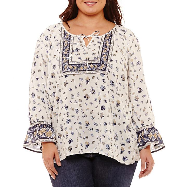 Ppr5007383344 Long Bell Sleeve Twin Print Blouse - Plus