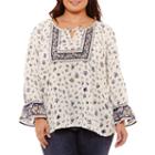 Ppr5007383344 Long Bell Sleeve Twin Print Blouse - Plus